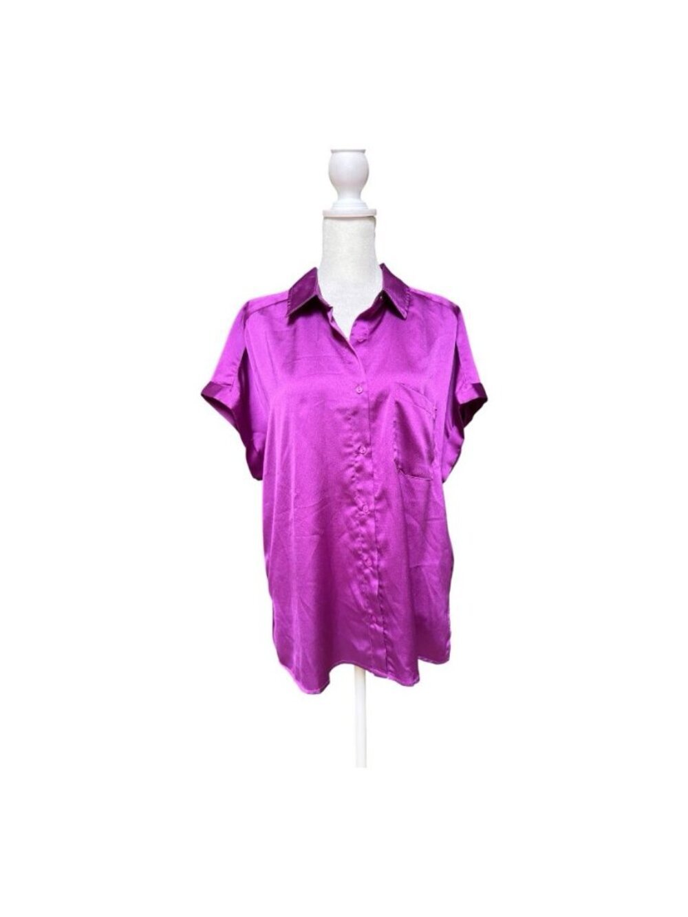 Entro Women’s Satin Button Front Blouse Medium Purple Oversized Top